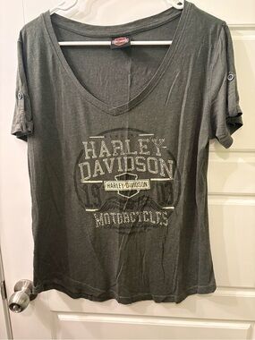 Harley-Davidson Gray Tee with Orange Logo Patch
